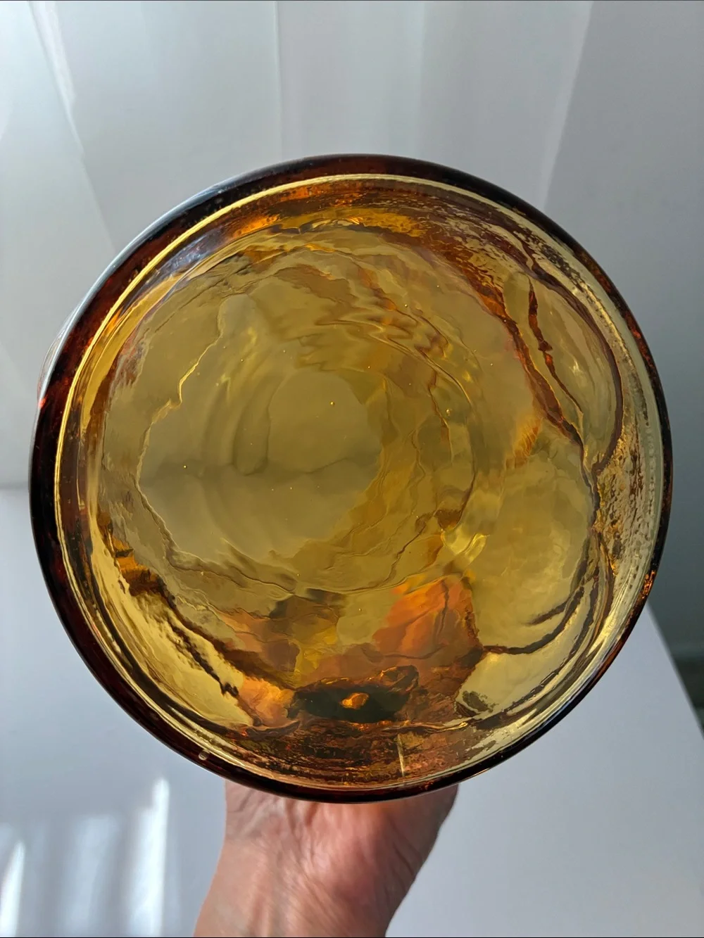 Amber Pressed Glass Pitcher with Fruit Motif